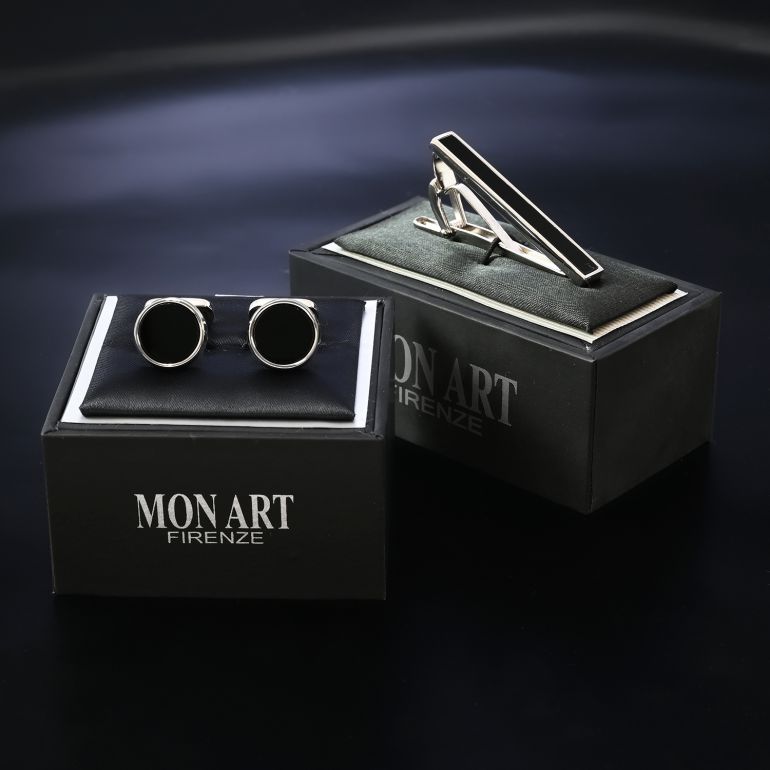 モンアート MONART カフス ネクタイピン セット メンズ シルバー オニキス SP RGC B TC SP B Made in Italy 名入れ可有料 天然石 半貴石 正規代理店