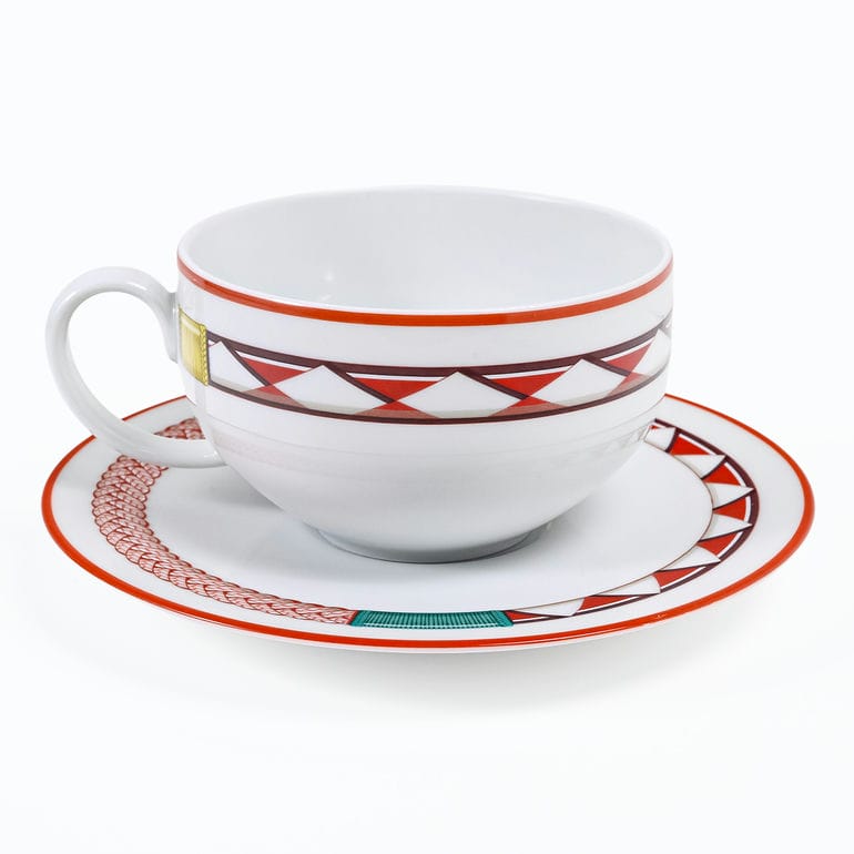【名入れ可有料】エルメス HERMES ティーカップ&ソーサー 200ml ペア トレサージュ エケストル Tressages questres 馬具 飾り紐 57016P2 057016P2 洋食器 高級<br>【スペシャルラッピング660円(別売り)】