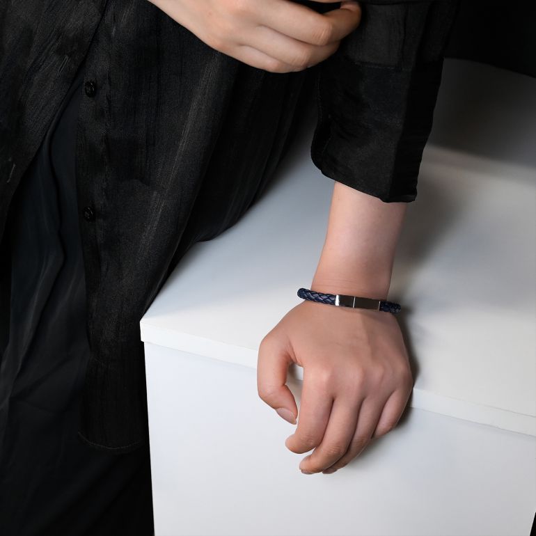 モンアート MONART ブレスレット Sサイズ メンズ レディース ウーブンレザー ネイビー BR/81 C S Made in Italy 名入れ可有料 正規代理店