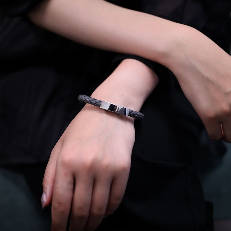 モンアート MONART ブレスレット Sサイズ メンズ レディース ウーブンレザー グレー BR/81 B S Made in Italy 名入れ可有料 正規代理店