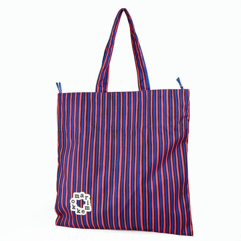 マリメッコ marimekko トートバッグ 買い物袋 ショルダートート Metka メトカ ピッコロ ブルー レッド ストライプ 95334 095334 887 A4サイズ収納可能 北欧雑貨 北欧デザイン