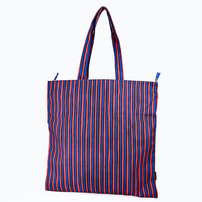 マリメッコ marimekko トートバッグ 買い物袋 ショルダートート Metka メトカ ピッコロ ブルー レッド ストライプ 95334 095334 887 A4サイズ収納可能 北欧雑貨 北欧デザイン