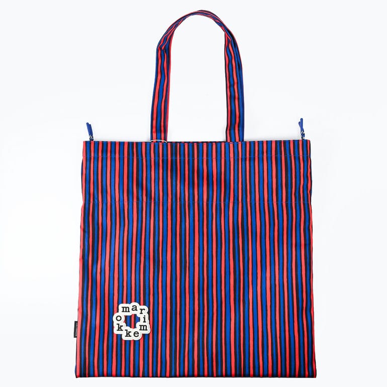 マリメッコ marimekko トートバッグ 買い物袋 ショルダートート Metka メトカ ピッコロ ブルー レッド ストライプ 95334 095334 887 A4サイズ収納可能 北欧雑貨 北欧デザイン