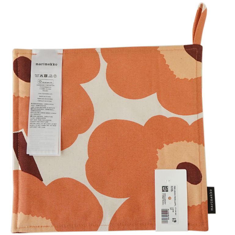 マリメッコ marimekko ポットホルダー 鍋敷き Pieni UNIKKO ウニッコ アプリコット×オフホワイト 071133 834 名入れ  刺しゅう可有料 北欧雑貨 北欧デザイン