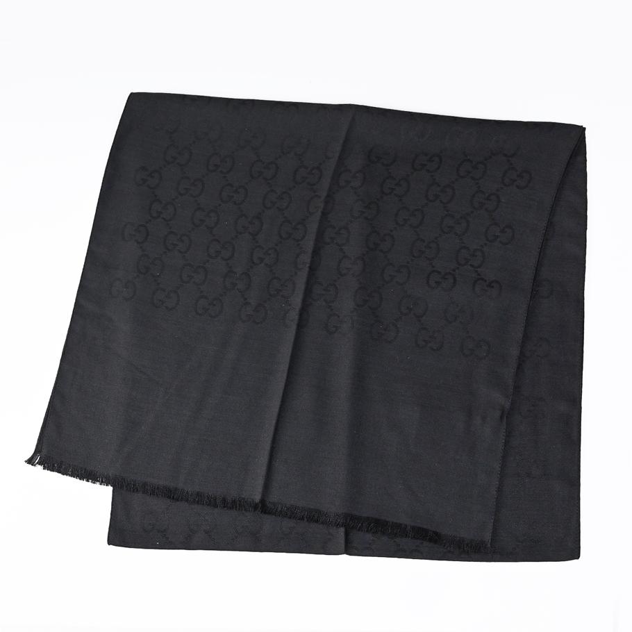 グッチ GUCCI ストール マフラー メンズ レディース 男女兼用 GG柄 ブラック ウール70% シルク30% 165904 3G646 1000 【刺しゅう名入れ可有料】 【スペシャルラッピング1100円(別売り)】