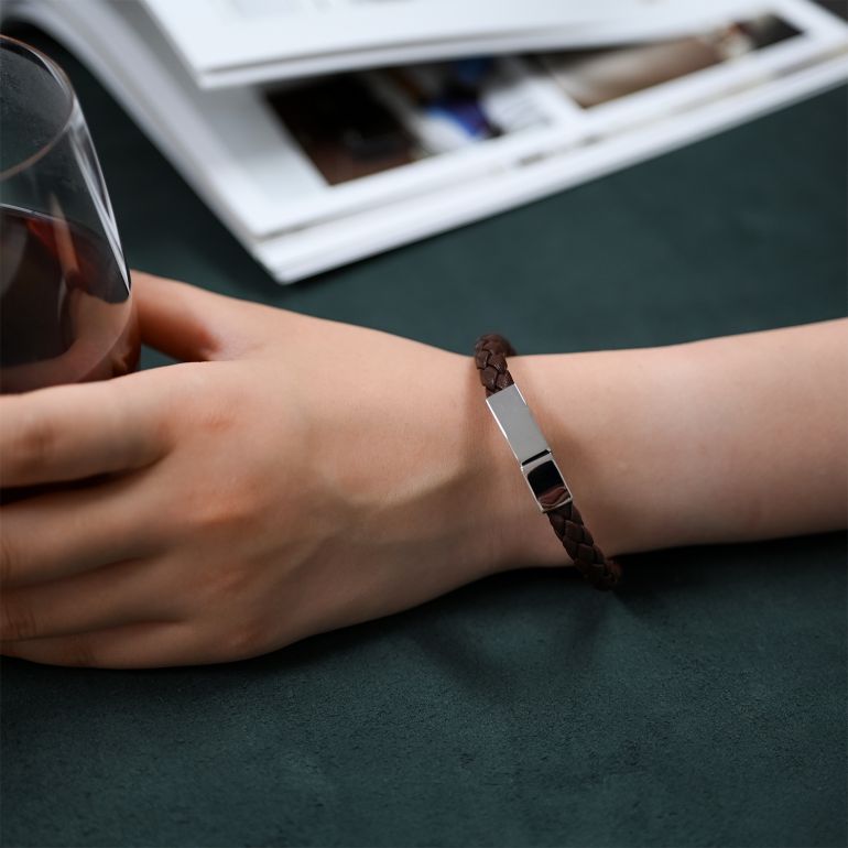 モンアート MONART ブレスレット Sサイズ メンズ レディース ウーブンレザー ブラウン BR/81 A S Made in Italy 名入れ可有料 正規代理店