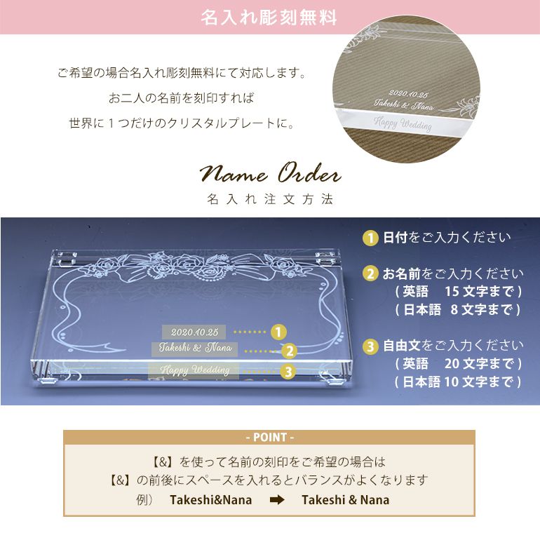 スワロフスキー 結婚式 ウェディングデザイン クリスタル デザインプレート クリスタルアート 刻印 名入れ Sサイズ 【動画あり】 インテリア オブジェ 置物【スペシャルラッピング660円(別売り)】