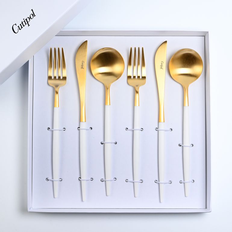 クチポール Cutipol GOA ゴア ホワイト/ゴールド 6点セット ディナー ナイフ フォーク スプーン 洋食器【名入れ対応】【スペシャルラッピング660円(別売り)】