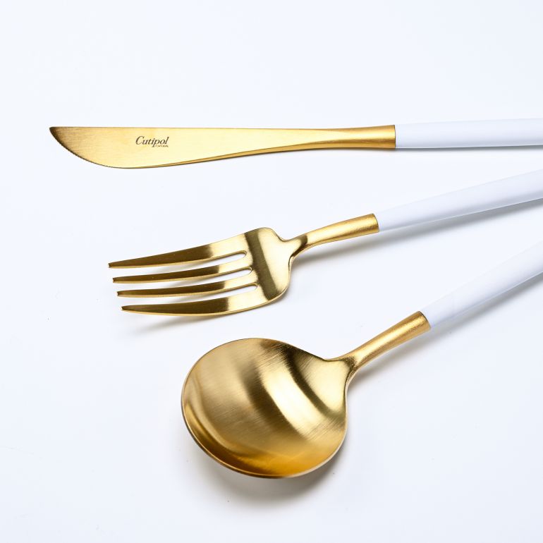 クチポール Cutipol GOA ゴア ホワイト/ゴールド 6点セット ディナー ナイフ フォーク スプーン 洋食器【名入れ対応】【スペシャルラッピング660円(別売り)】
