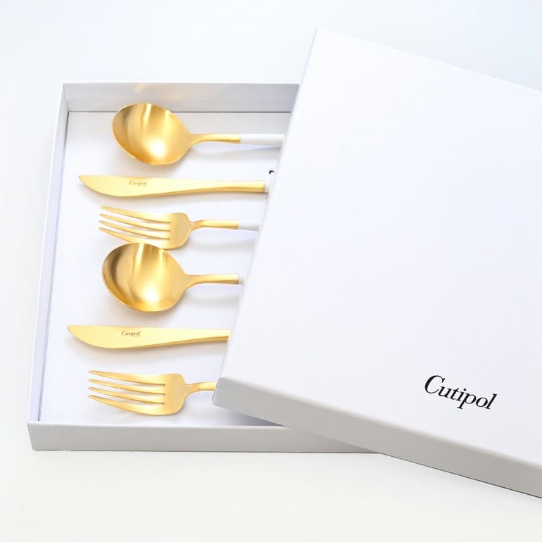 クチポール Cutipol GOA ゴア ホワイト/ゴールド 6点セット ディナー ナイフ フォーク スプーン 洋食器【名入れ対応】【スペシャルラッピング660円(別売り)】