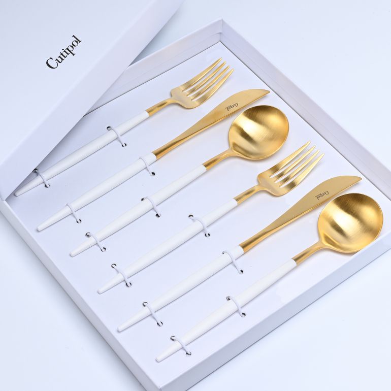 クチポール Cutipol GOA ゴア ホワイト/ゴールド 6点セット ディナー ナイフ フォーク スプーン 洋食器【名入れ対応】【スペシャルラッピング660円(別売り)】