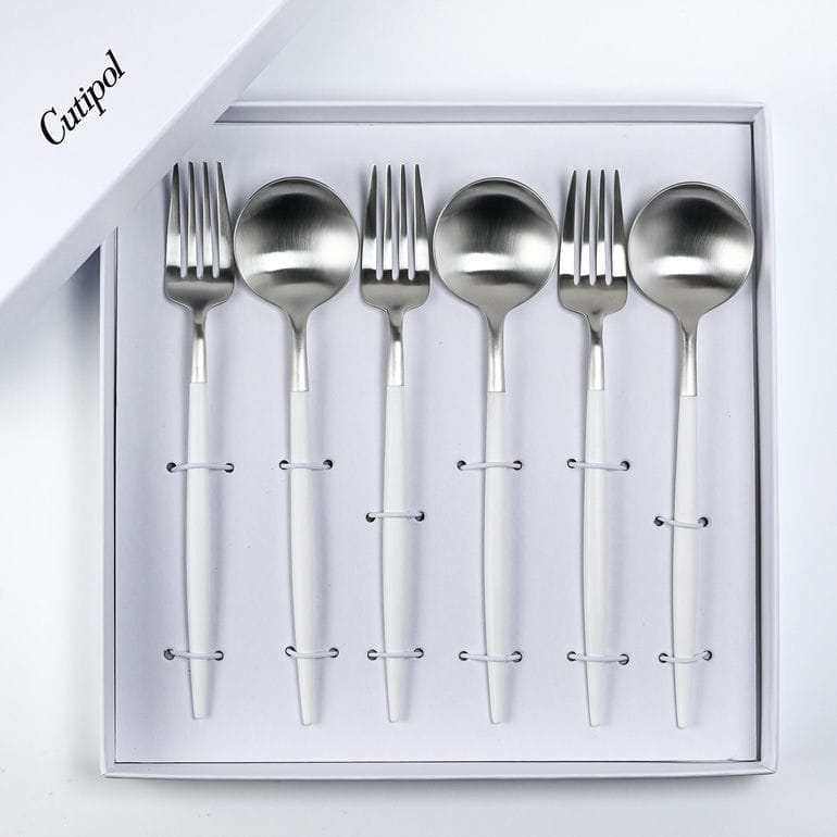 クチポール Cutipol GOA ゴア シルバー×ホワイト 6点セット ディナー フォーク スプーン 洋食器【名入れ対応】【スペシャルラッピング660円(別売り)】