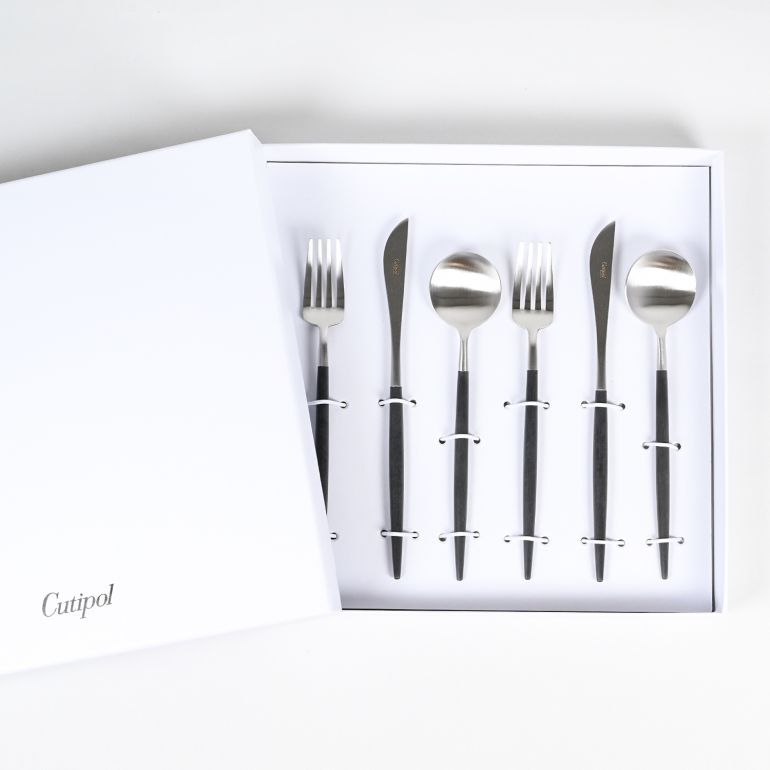 クチポール Cutipol GOA ゴア ブラック 6点セット デザート ナイフ フォーク スプーン 洋食器【名入れ対応】【スペシャルラッピング660円(別売り)】