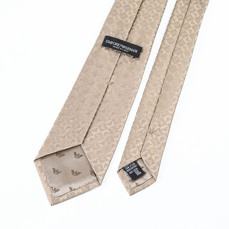 【名入れ可有料】エンポリオ アルマーニ EMPORIO ARMANI ネクタイ メンズ 大剣幅7.5cm シルク100% イーグル＆チェック ベージュ MADE IN ITALY 340075 2R612 003355<br>【スペシャルラッピング660円(別売り)】