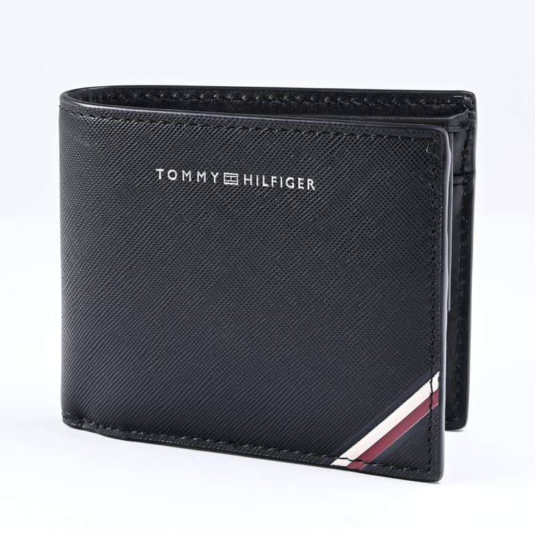 高品質ヨーロッパ輸入モデル トミーヒルフィガー TOMMY HILFIGER 二つ折り財布 CENTRAL CC AND コイン メンズ ブラック AM0AM11589 BDS BLACK ウォレット 折財布 折りたたみ 名入れ可有料