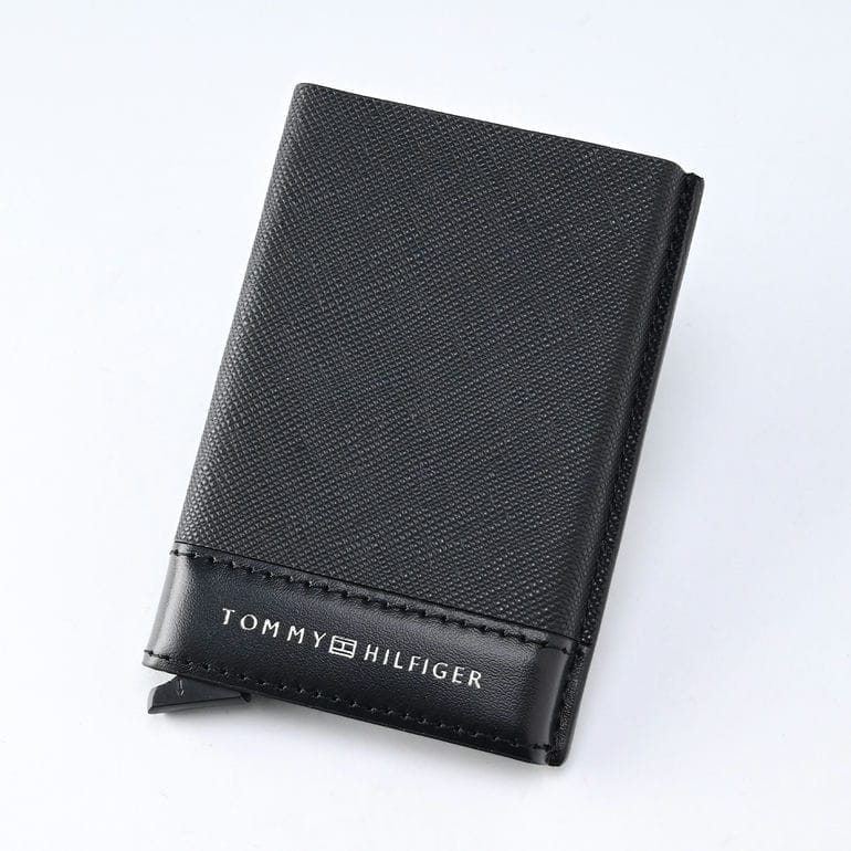 【名入れ可有料】高品質ヨーロッパ輸入モデル トミーヒルフィガー TOMMY HILFIGER カードケース カードホルダー キーリング ギフトセット サフィアーノ METAL CC AND KEY FOB メンズ ブラック AM0AM13127 BDS BLACK【スペシャルラッピング660円(別売り)】