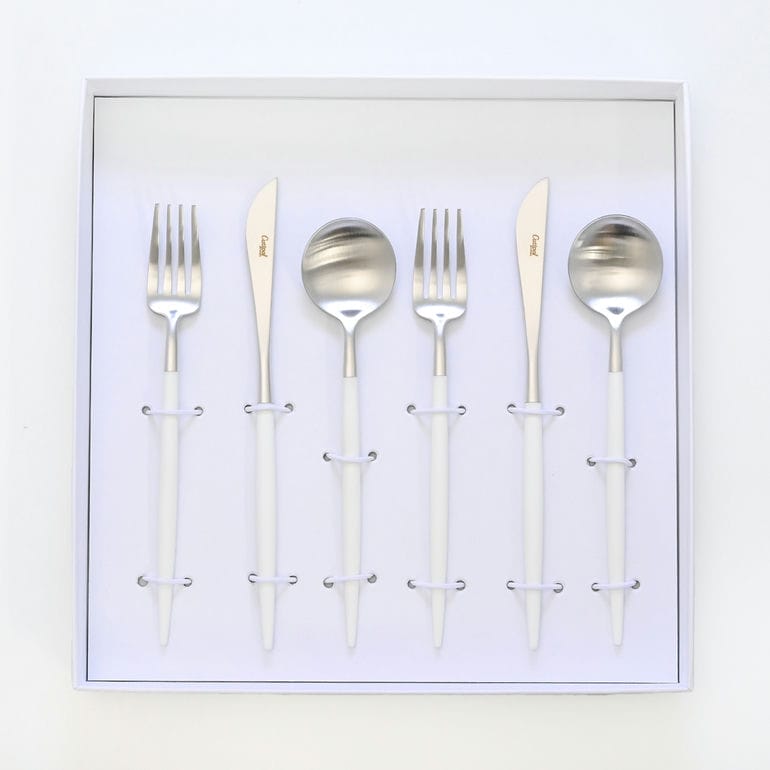 クチポール Cutipol GOA ゴア ホワイト 6点セット デザート ナイフ フォーク スプーン 洋食器【名入れ対応】【スペシャルラッピング660円(別売り)】