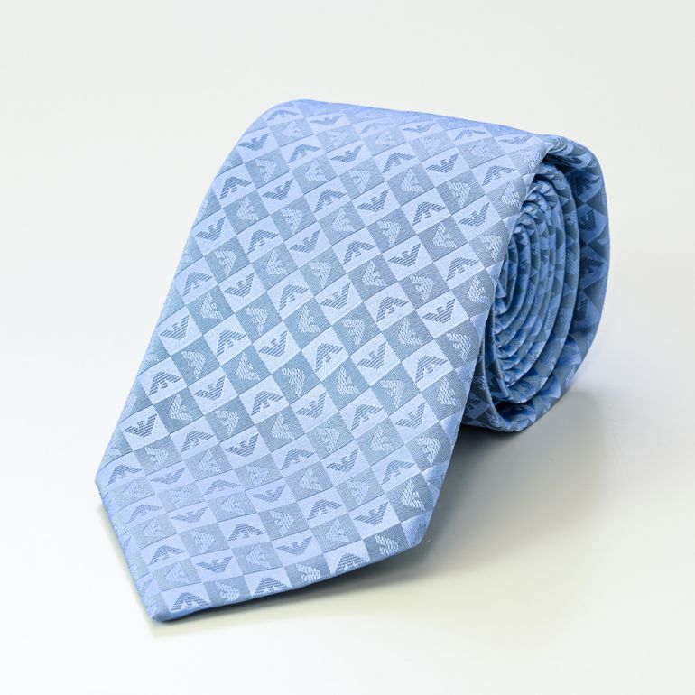 エンポリオ アルマーニ EMPORIO ARMANI ネクタイ メンズ ミネラルブルー 大剣幅7.5cm シルク100% イーグル&チェック 340075 2R612 20431 MADE IN ITALY 名入れ刺しゅう可有料