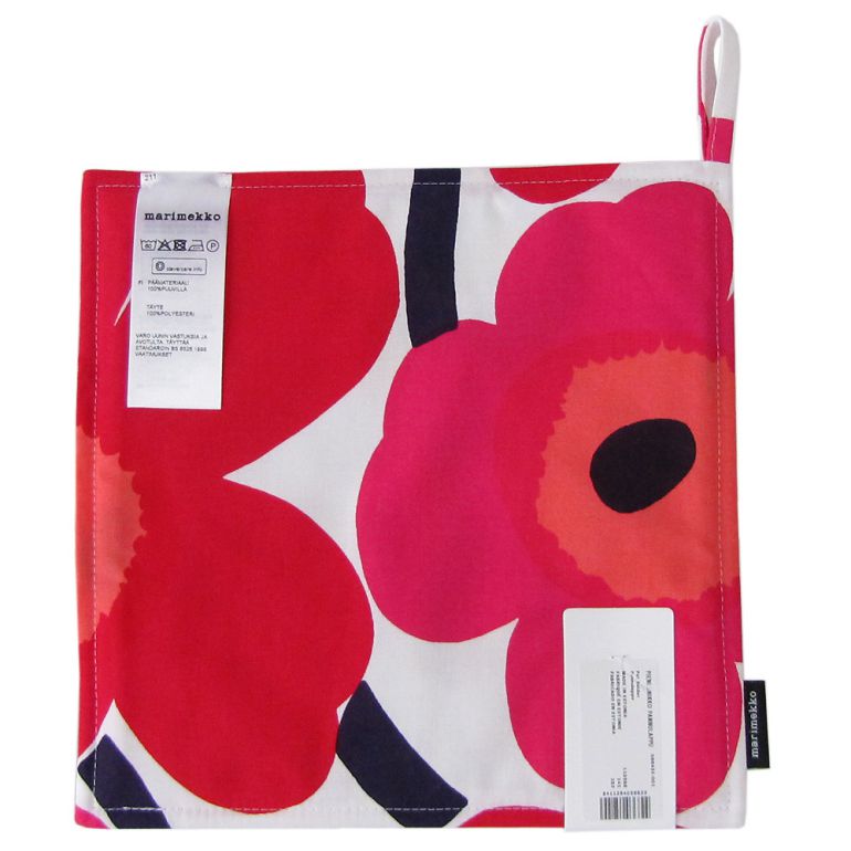マリメッコ marimekko ポットホルダー 鍋敷き Pieni Unikko ピエニ ウニッコ ホワイト×レッド 066431 001  刺しゅう可有料 北欧雑貨 北欧デザイン