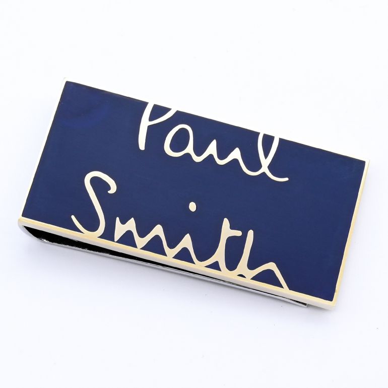 ポールスミス Paul Smith マネークリップ シグネチャーロゴ ネイビー MONE/KLOGO 47 名入れ可有料