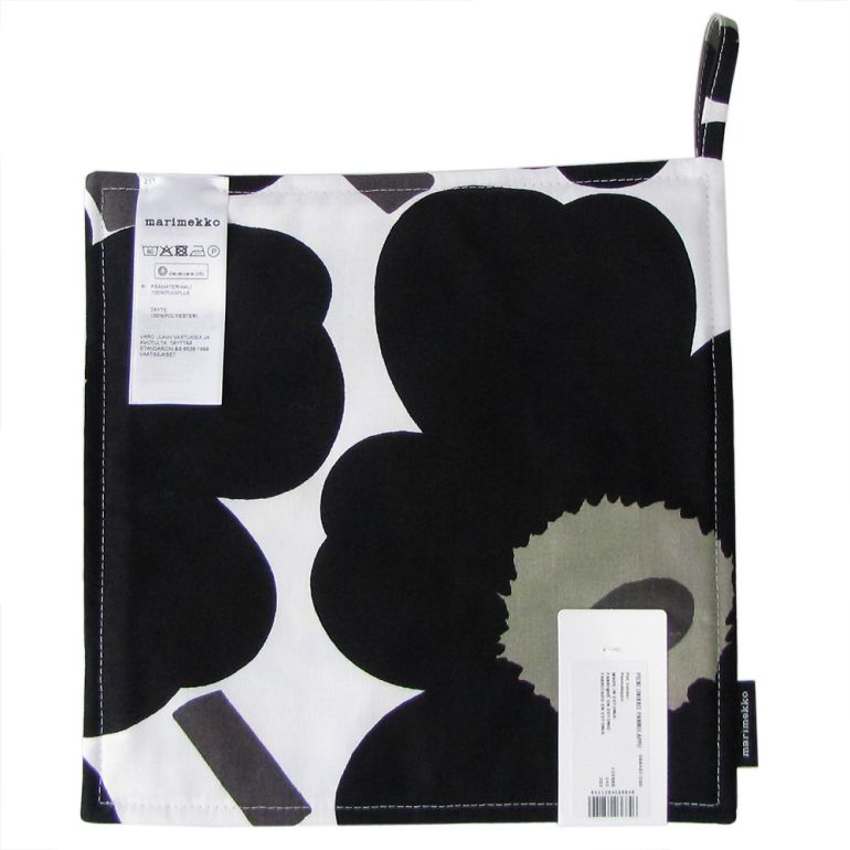 マリメッコ marimekko ポットホルダー 鍋敷き Pieni Unikko ピエニ ウニッコ ホワイト×ブラック 066431 030  刺しゅう可有料 北欧雑貨 北欧デザイン
