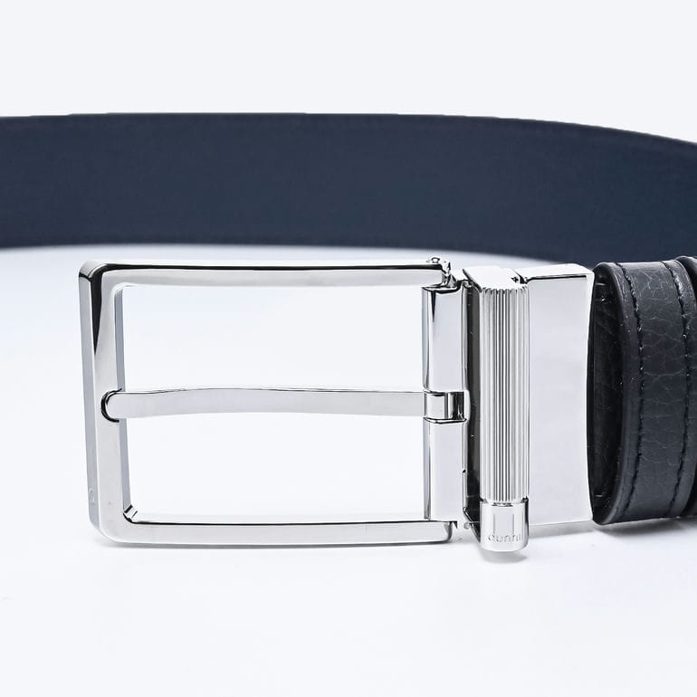 ダンヒル ベルト メンズ dunhill 幅3.5cm リバーシブル ラウンドローラーバックル グレインレザー ブラック ネイビー ストリンガシステム対応 DU24F4T21PP001 英国 【名入れ可有料】<br>【スペシャルラッピング660円(別売り)】