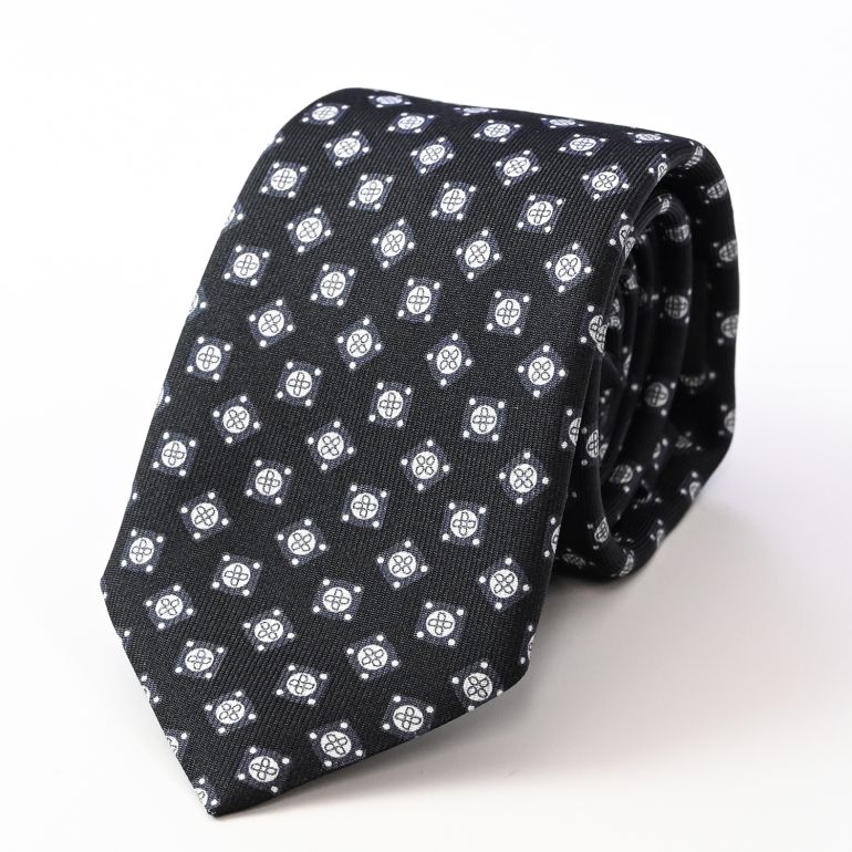 ダンヒル dunhill ネクタイ メンズ ブラック 大剣幅8cm シルク100% プリントガスケット 23RPTP4G5001 MADE IN ITALY 刺しゅう名入れ対応<br>【スペシャルラッピング660円(別売り)】