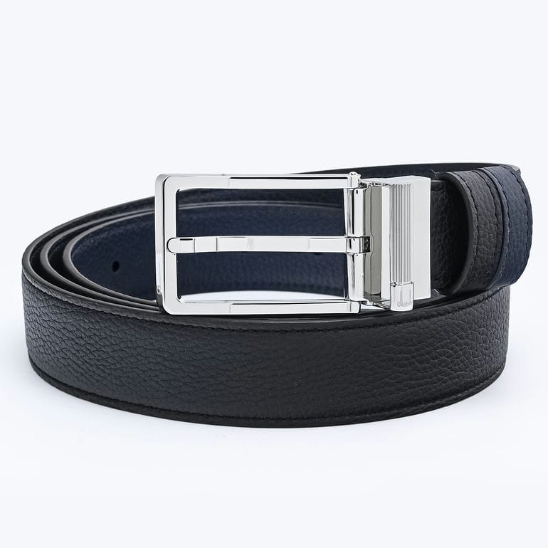 ダンヒル ベルト メンズ dunhill 幅3cm リバーシブル ラウンドローラーバックル グレインレザー ブラック ネイビー ストリンガシステム対応 DU24F4T22PO001 英国 【名入れ可有料】<br>【スペシャルラッピング660円(別売り)】