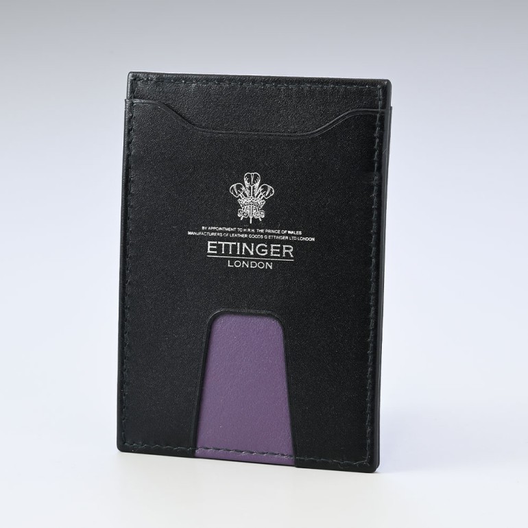 エッティンガー ETTINGER カードケース パスケース ロイヤルコレクション メンズ バイカラー ST169AJR BLACK ブラック×パープル  箔押し名入れ可有料 【スペシャルラッピング660円(別売り)】