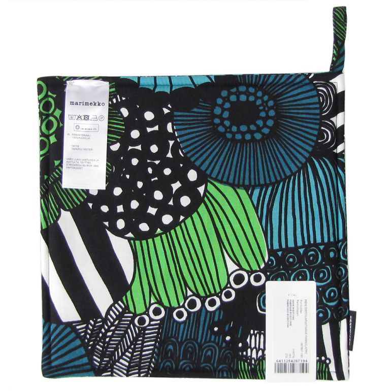 マリメッコ marimekko ポットホルダー 鍋敷き Pieni Siirtolapuutarha ホワイト×グリーン 067807 160  刺しゅう可有料 北欧雑貨 北欧デザイン