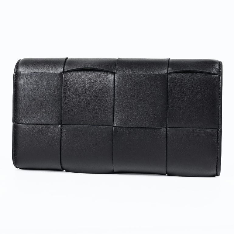 ボッテガヴェネタ マキシイントレチャート レザー フラップ 黒 長財布 C301 ボッテガヴェネタ BOTTEGA VENETA 長財布 小銭入れ付き フラップタイプ