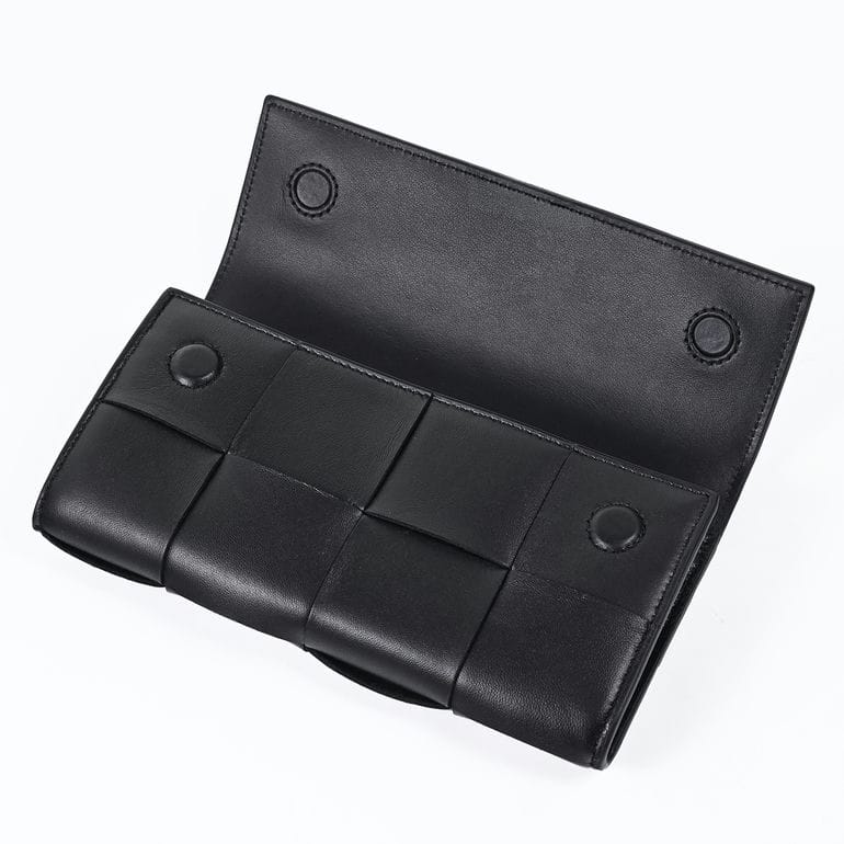 【美品】 ボッテガヴェネタ 長財布 マキシイントレチャート ブラック レザー ボッテガヴェネタ BOTTEGA VENETA 長財布 小銭入れ付き フラップタイプ