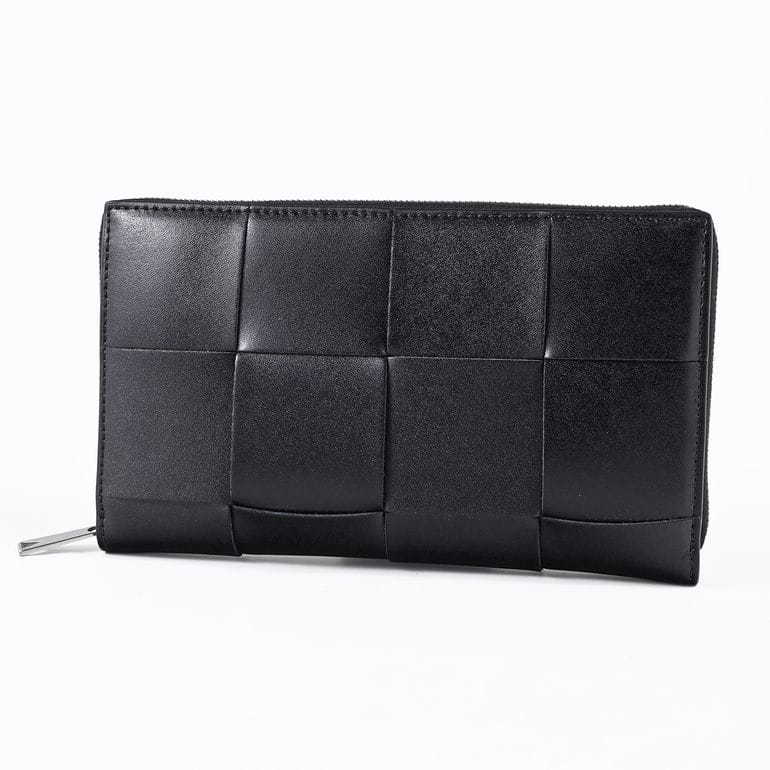 ボッテガヴェネタ BOTTEGA VENETA 長財布 小銭入れ付き ラウンドファスナー マキシイントレチャート メンズ レディース ブラック 748054 V47V1 8803 Made in ITALY レザー<br>【スペシャルラッピング660円(別売り)】