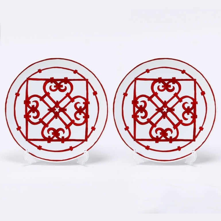 エルメス HERMES アメリカンディナープレート 26cm ペア ガダルキヴィール レッド 011001P2 大皿 洋食器 名入れ可有料  【スペシャルラッピング1100円(別売り)】