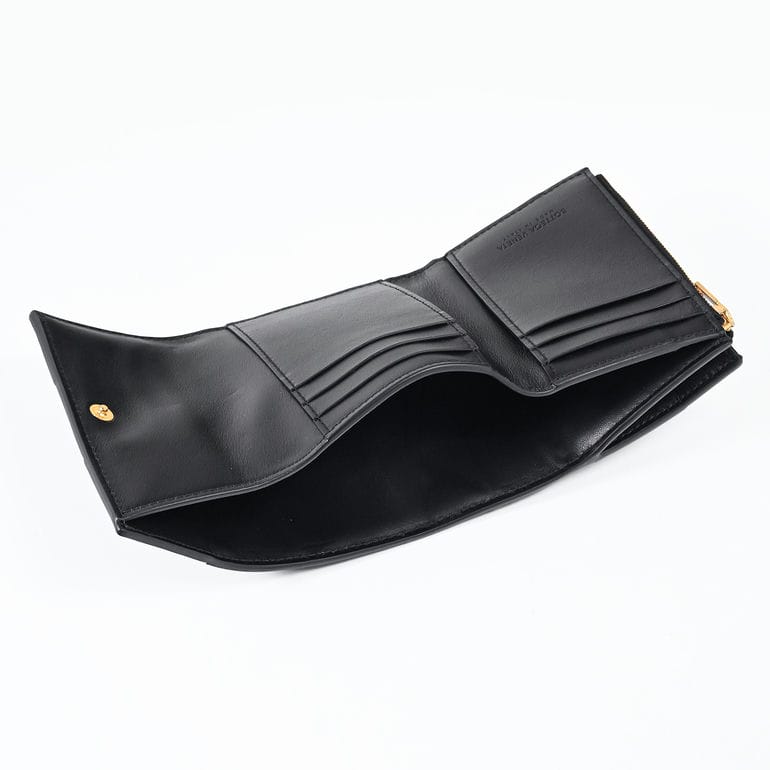 ボッテガヴェネタ BOTTEGA VENETA 三つ折り財布 小銭入れ付き マキシイントレチャート メンズ レディース ブラック 651372 V3UO1 8425(750245)  Made in ITALY レザー<br>【スペシャルラッピング660円(別売り)】