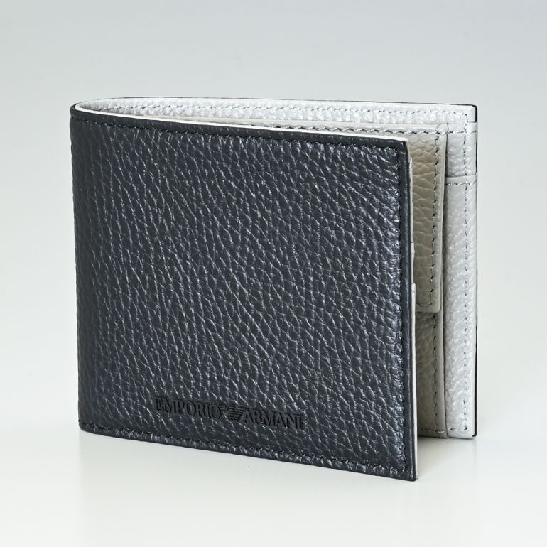 エンポリオ アルマーニ EMPORIO ARMANI 二つ折り財布 タンブルレザー製 ラバーロゴ メンズ ブラック/フリントグレー Y4R167 Y068E 85726 名入れ可有料 箔押し 【スペシャルラッピング660円(別売り)】