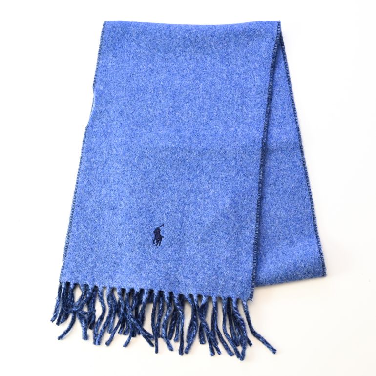 ポロ ラルフローレン POLO RALPH LAUREN マフラー リバーシブル 男女兼用 PC0455-491 トワイライトブルー ハンターブルー 刺繍名入れ可有料