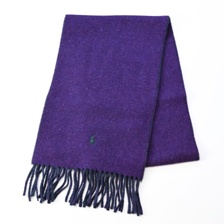 ポロ ラルフローレン POLO RALPH LAUREN マフラー リバーシブル 男女兼用 PC0455-507 シャレットパープル カレッジグリーン 刺繍名入れ可有料