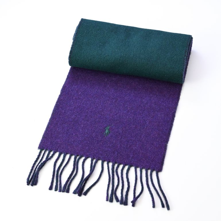ポロ ラルフローレン POLO RALPH LAUREN マフラー リバーシブル 男女兼用 PC0455-507 シャレットパープル カレッジグリーン 刺繍名入れ可有料