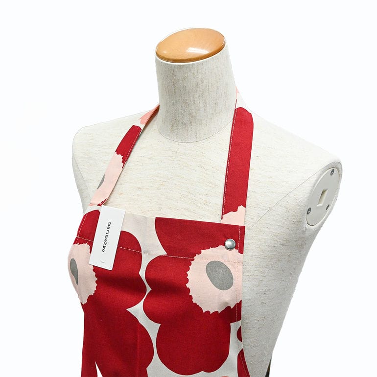 【刺しゅう名入れ可有料】マリメッコ marimekko エプロン ピエ二 ウニッコ ダークチェリー サーモンレッド 73411 073411 384 北欧雑貨 北欧デザイン 【スペシャルラッピング660円(別売り)】