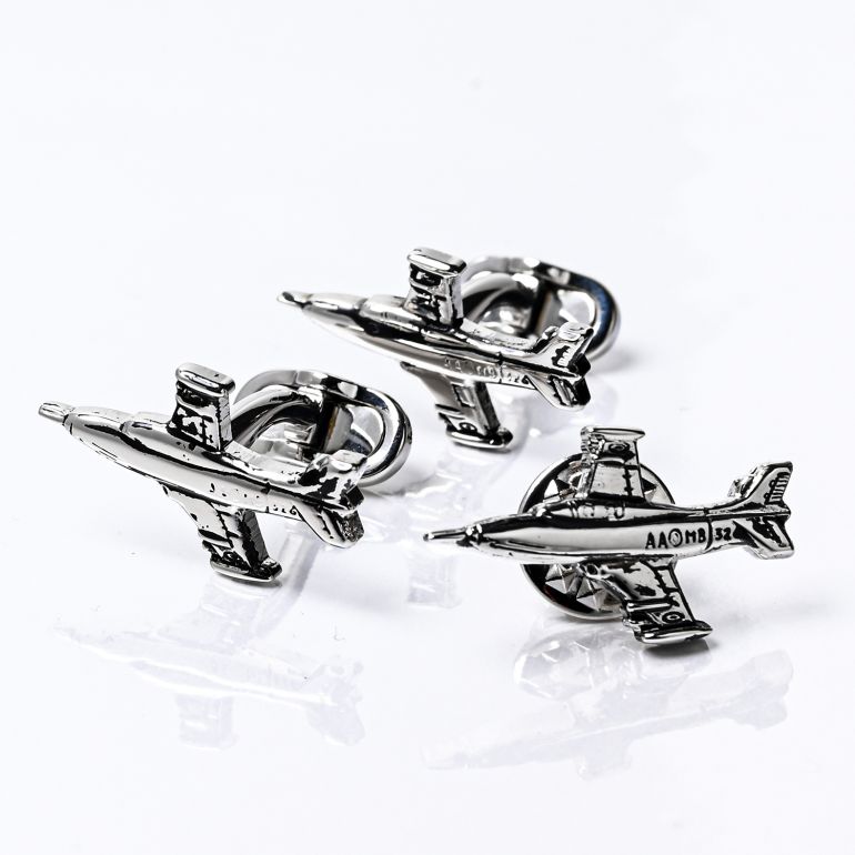 モンアート MONART カフス ラペルピン セット メンズ ピンズ型 飛行機 ジェット機 シルバー RG/K91 SC/K91 Made in Italy 正規代理店