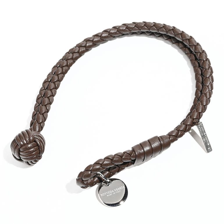 【名入れ可有料】ボッテガヴェネタ BOTTEGA VENETA ブレスレット Mサイズ イントレチャート レザー メンズ レディース ブラウン 113546 V3UN1 2062 M Made in ITALY 本革【スペシャルラッピング660円(別売り)】