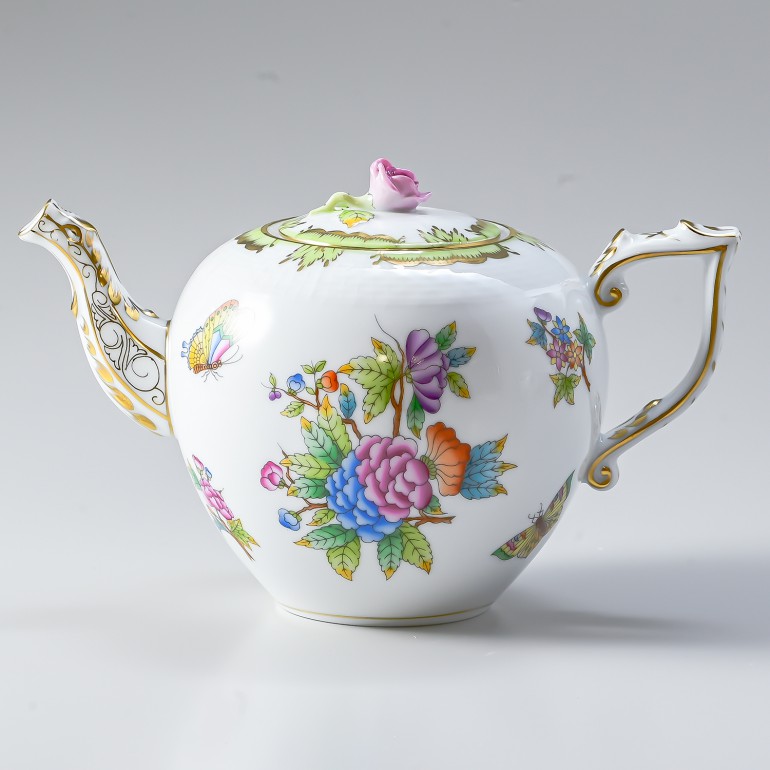 純正BOX付 ヘレンド ティーポット ヴィクトリアブーケ 洋食器 手描き