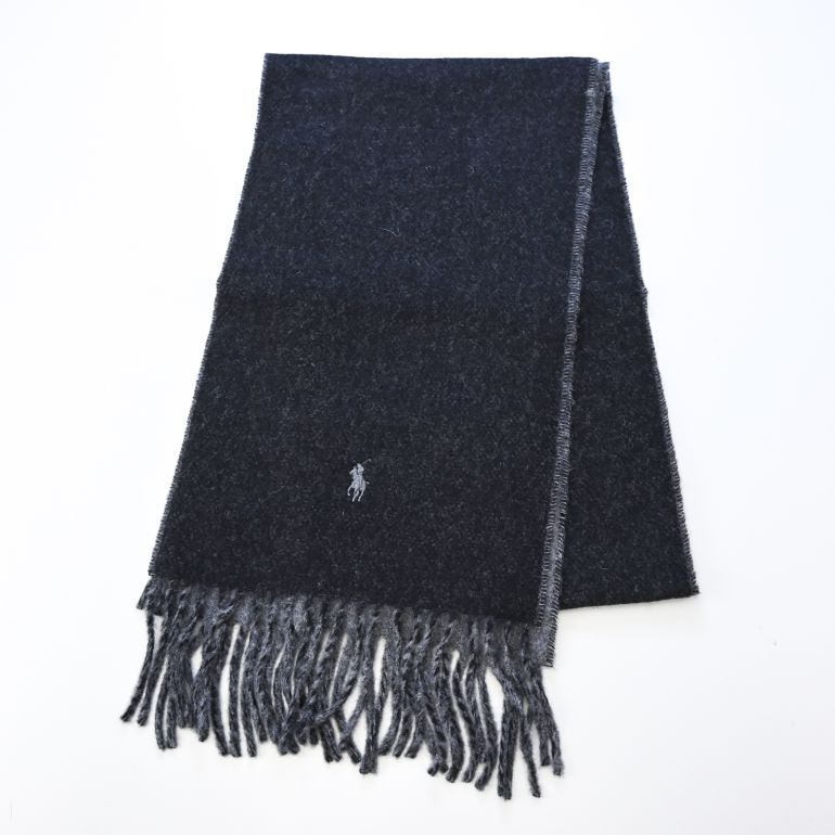 ポロ ラルフローレン POLO RALPH LAUREN マフラー リバーシブル 男女兼用 PC0455-002 ブラック グレー 刺繍名入れ可有料