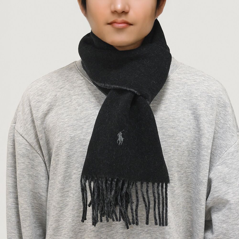 ポロ ラルフローレン POLO RALPH LAUREN マフラー リバーシブル 男女兼用 PC0455-002 ブラック グレー 刺繍名入れ可有料
