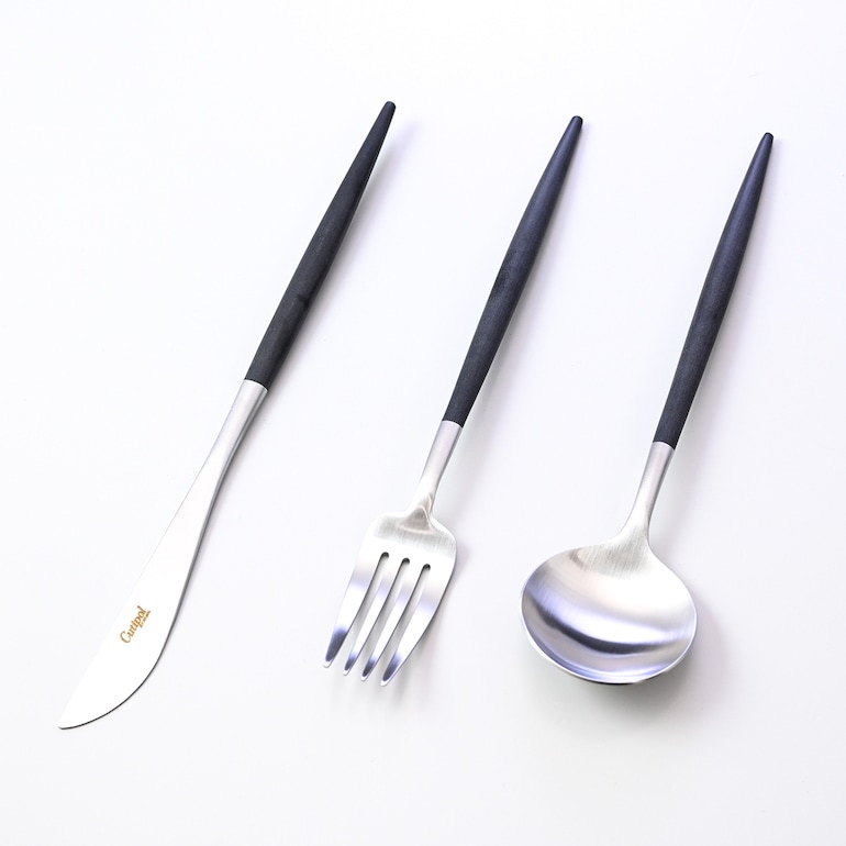 クチポール Cutipol GOA ゴア ブラック ディナーナイフ ディナーフォーク ディナースプーン 3本セット 3点セット 【名入れ可有料】 ハンドメイド カトラリー 洋食器