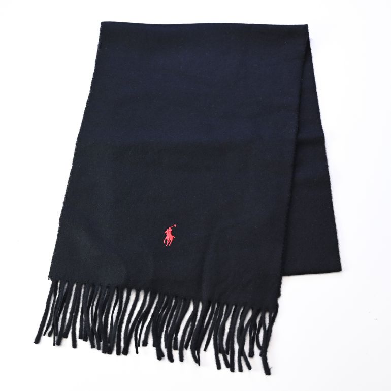 ポロ ラルフローレン POLO RALPH LAUREN マフラー 男女兼用 PC0476-001 ブラック 刺繍名入れ可有料