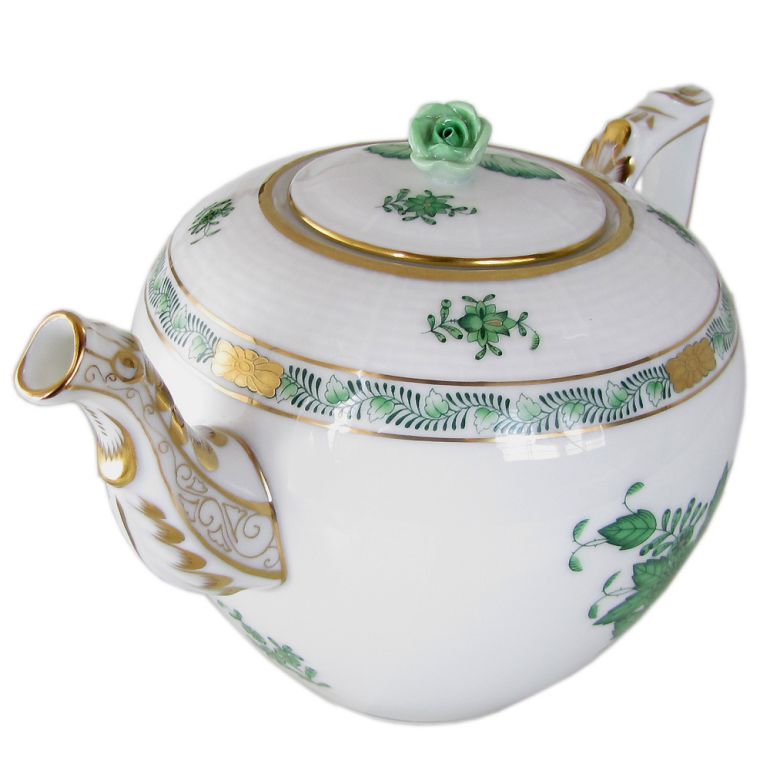 ヘレンド アポニィグリーンのシリーズ手描き花模様 六角形花瓶9インチ ヘレンド アポニィグリーンのシリーズ手描き花模様 六角形花瓶9インチ