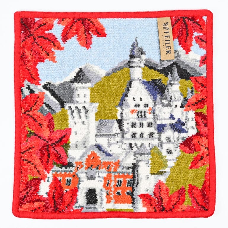 【刺しゅう名入れ可有料】フェイラー FEILER ハンカチ ハンドタオル 25cm レディース ノイシュバンシュタイン城 秋 紅葉 もみじ レッド ネコポス限定 送料無料<br>【スペシャルラッピング660円(別売り)】