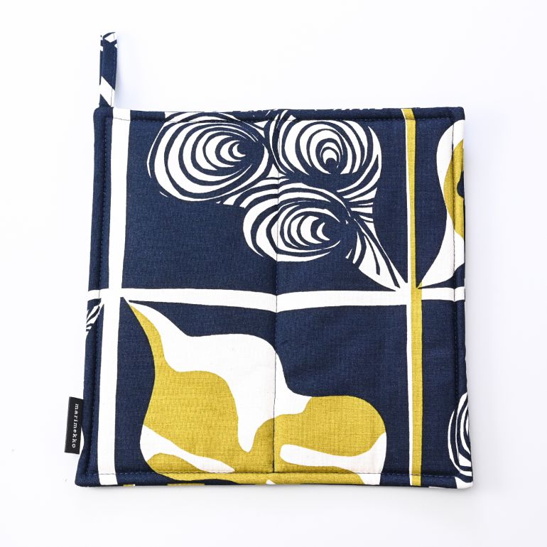 マリメッコ marimekko ポットホルダー 鍋敷き Pieni Rukinlapa ピエニ ルキンラパ ダークブルー×オリーブ 71966 560 刺しゅう可有料 北欧雑貨 北欧デザイン ネコポス限定 送料無料